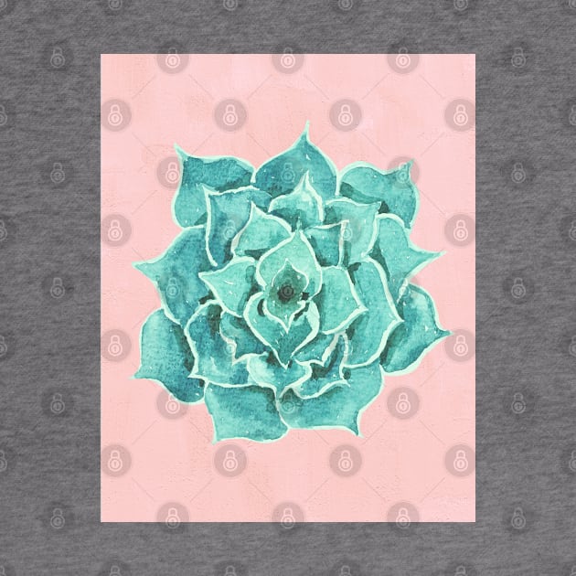 Watercolor Green Succulent On Pink by ArunikaPrints